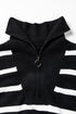 Striped O-Ring Zip Front Collared Drop Shoulder Long Sleeve Sweater Dress